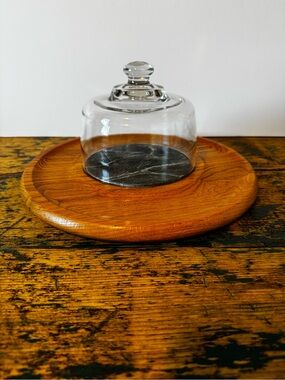 Clear Glass Dome Cloche with Oak Wood Base - Clear & Natural Oak